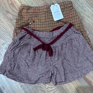 Zara girl size 11-12 burgundy red skort and orange plaid skirt with tag